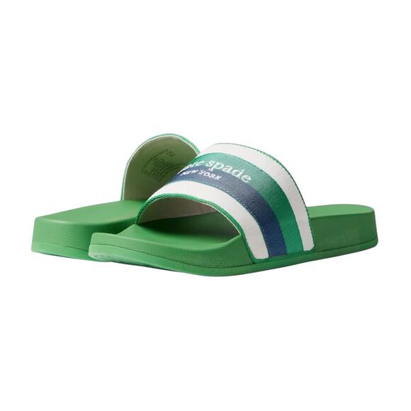 kate spade Shoes - NIB! Kate Spade Buttercup Canvas Green Tropical Pool Slide Sandals - Size 7